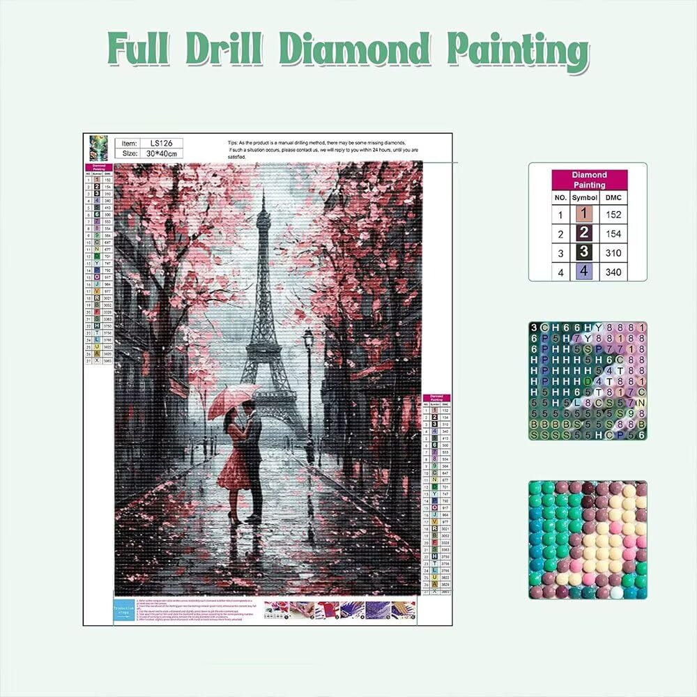 DIY Diamond Art Kits Erwachsene, Regentag Eiffelturm Kinder 5D Diamant Gem Kunsthand werk, für Home Büro Wall Kreativität Dekor, Teenager Mädchen Neujahr Geburtstag Geschenke 80x160cm P2CL-840