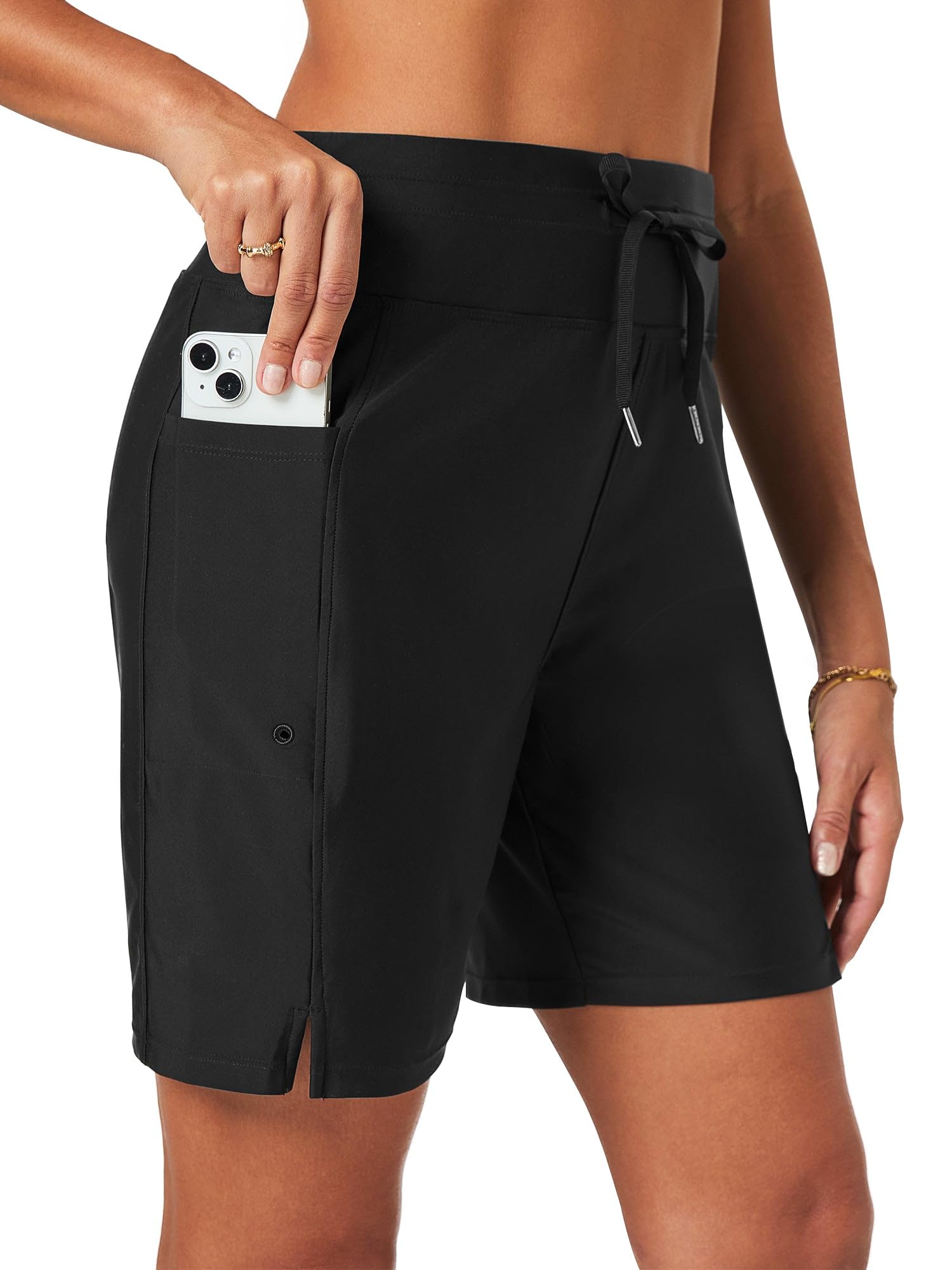 FitsT4 Sports Badeshorts Damen 7" Badehose Schwimmhose Schnell Trocknend Bikini Shorts Hohe Taille Trunks mit Innenslip und Taschen Schwarz XL