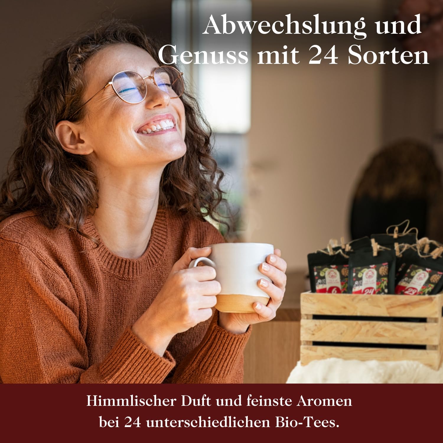 Tee Adventskalender 2026 Bio - Geschenk für Frauen und Männer - Mit Liebe gefertigt von Menschen mit Behinderung - 24 x 10g Weihnachtskalender