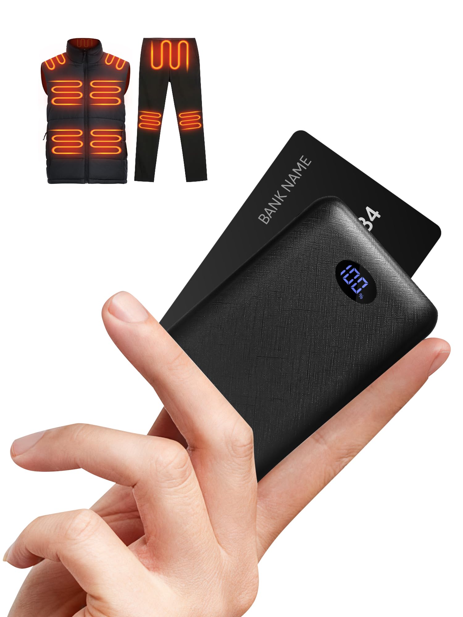Batteria Ricaricabile Per Gilet Riscaldato 16000mAh, 7.4V/5V Con Display LED, Power Bank Per Cellulare - 4