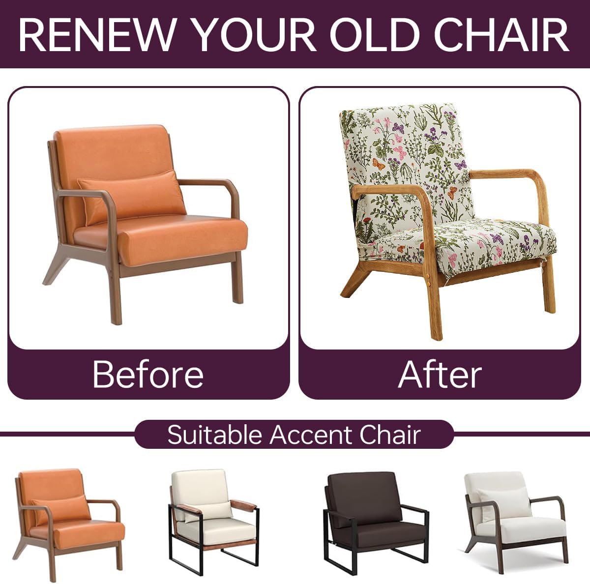 Mid-Century Modern Chair Cover,Stretch Accent Chair Slipcovers with Arms,Printed Reading Armchair Covers Washable for Living Room (Butterfly)