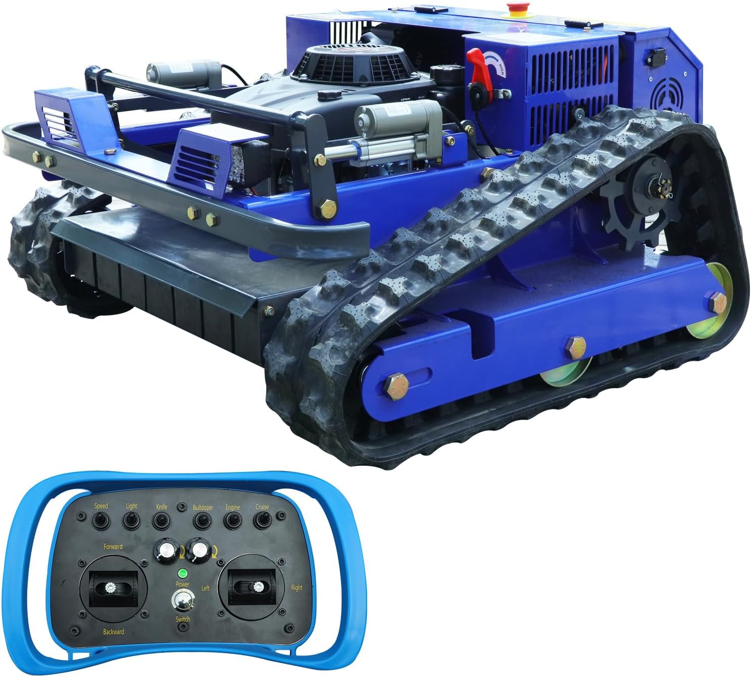 Remote Control Lawn Mower,4WD Oil-Electric Hybrid Crawler Track Mower,1.1-5.9 Inch Cutting Height Professional Landscape and Estate Mower for 100% Slope(45°) Large Turf Grass Cutting