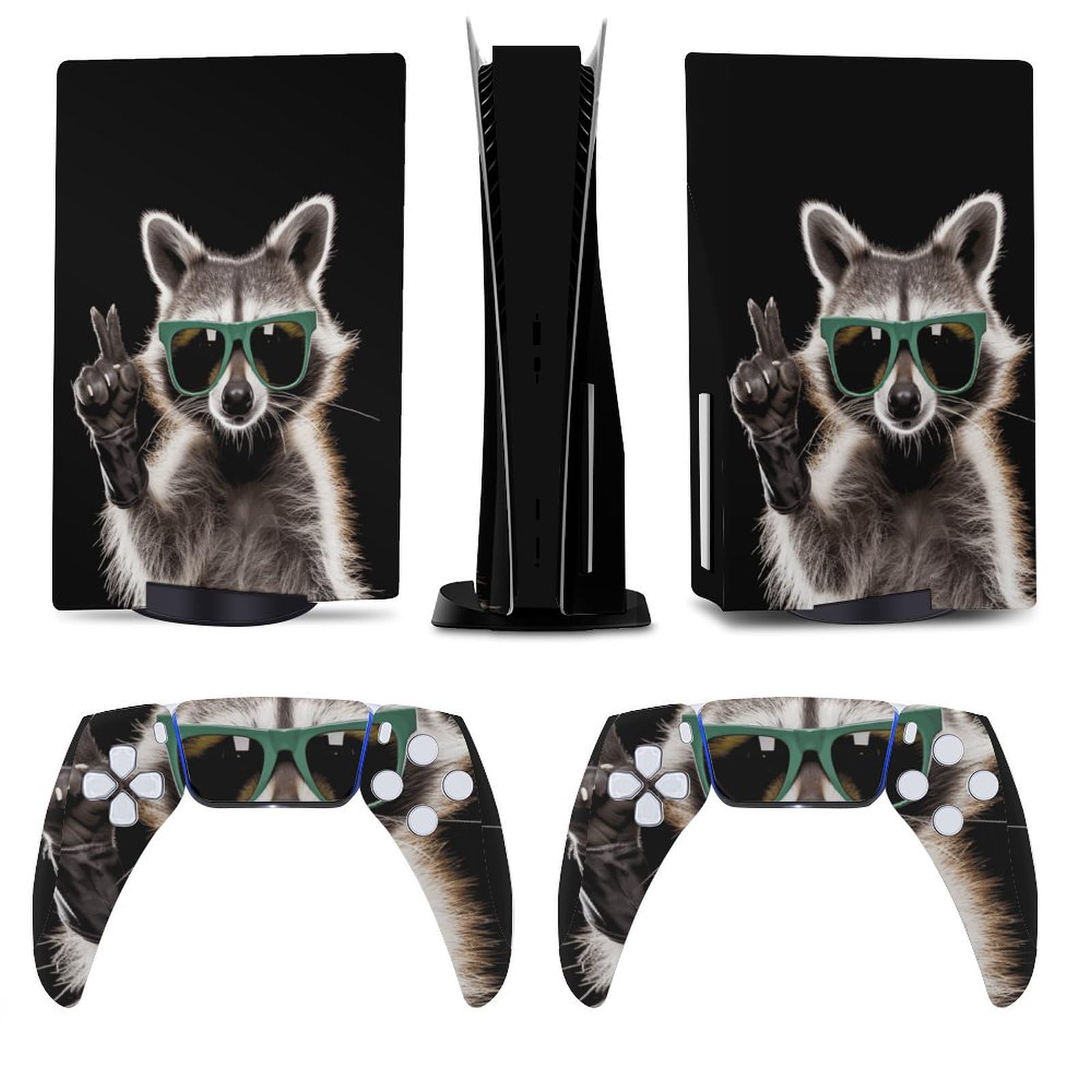Funny Raccoon Sunglasses for Model 5 Skin Console and Controller Accessories Cover Skins Anime Vinyl Cover Sticker Full