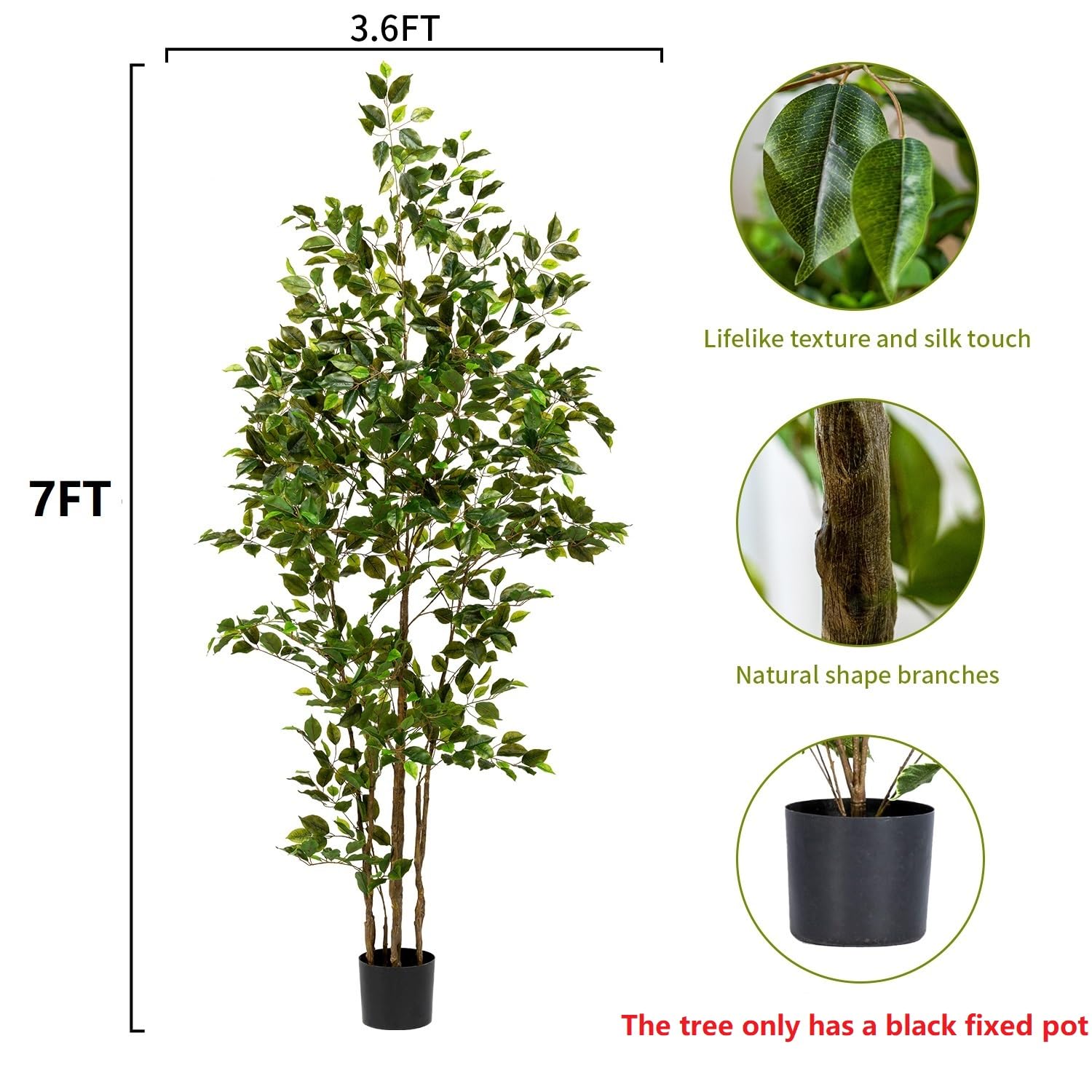 Bailikang 7FT Fake Ficus Tree Faux Tree Potted Plant Lifelike Floor Plant Fake Tree Artificial Tree Indoor for Home Decor Indoor,Living Room Corner Decor