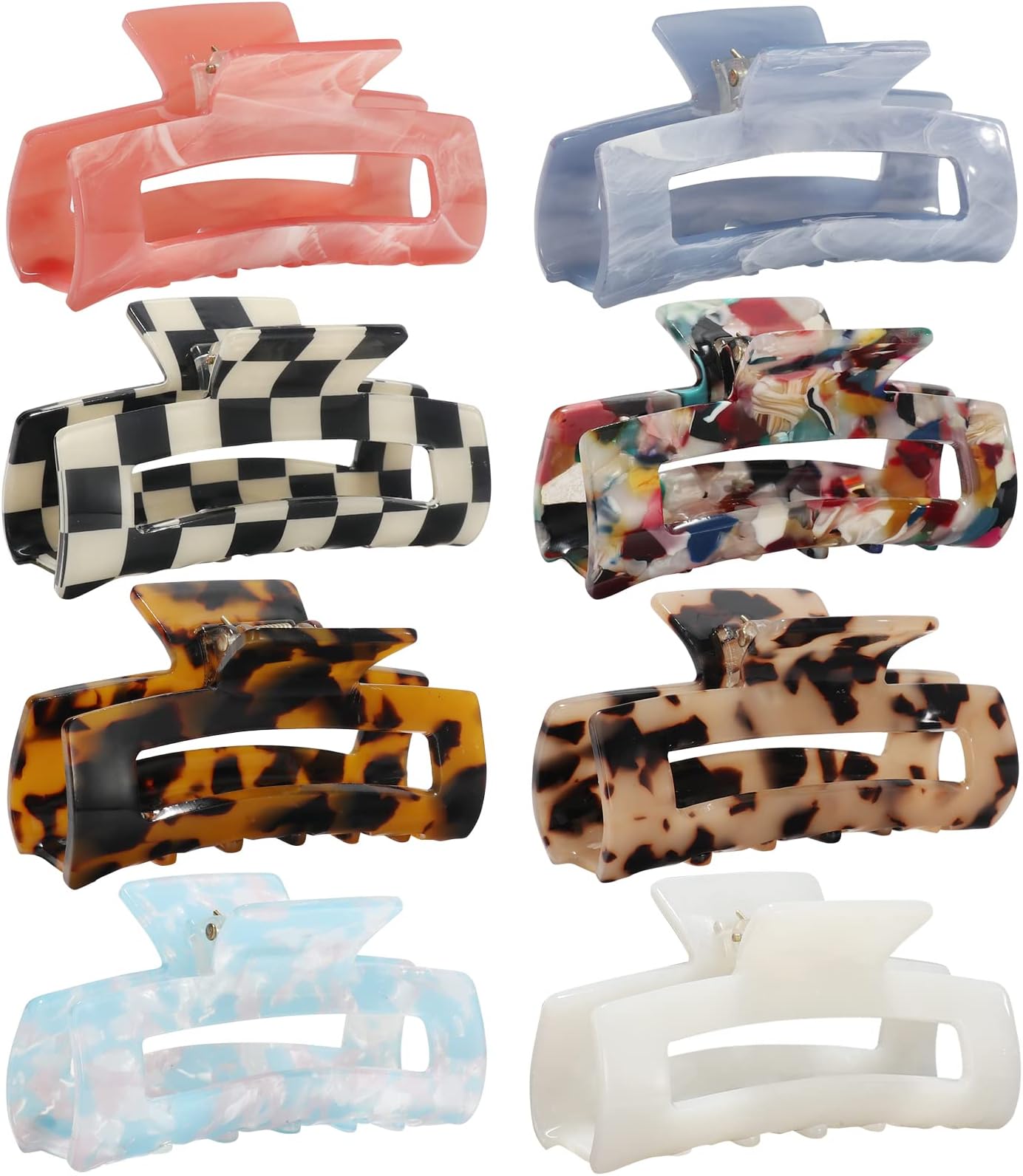 8-Pack Medium Acrylic Butterfly Hair Clips - Leopard Print, Non-Slip Strong Hold for Women and Girls