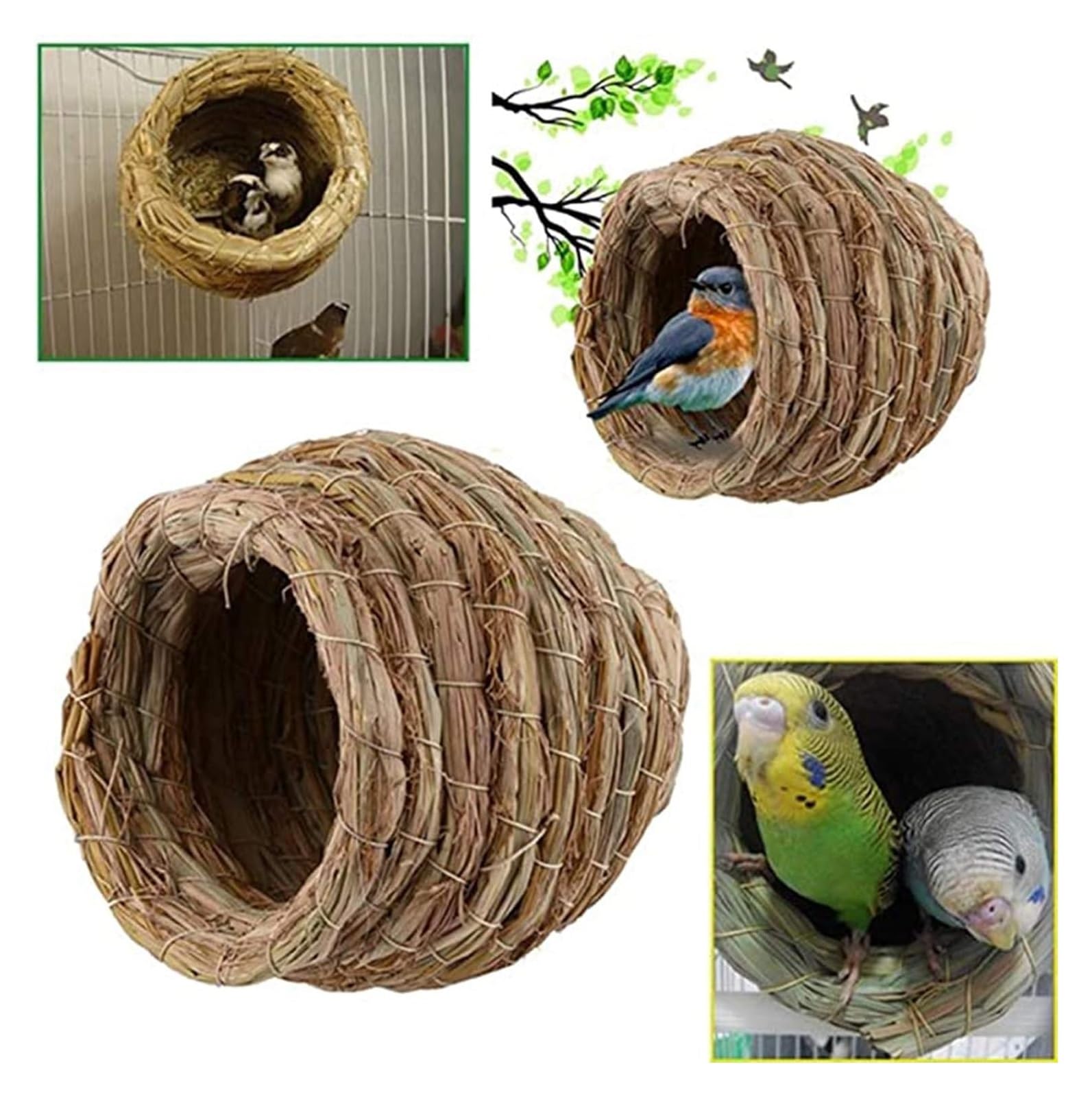 Nichoir en jonc de mer naturel pour oiseaux, lieu de repos confortable pour pigeons et perroquets