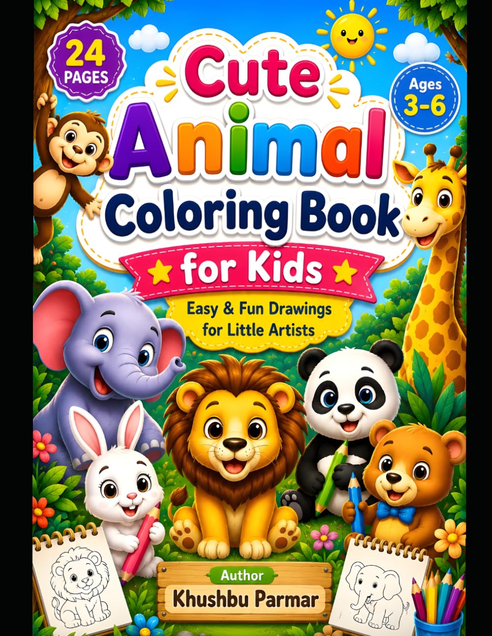 cute animal coloring book for kids: Easy & fun drawing for little artists