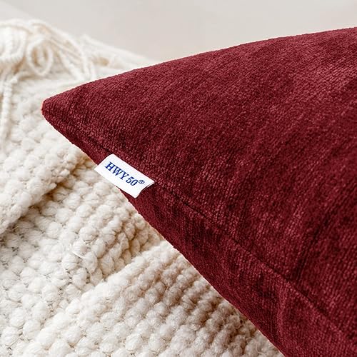 Miniatura 5 de HWY 50 Juego de 2 fundas de cojín decorativas de color rojo burdeos de 12 x 20 pulgadas para sofá, cama, sala de estar, felpilla suave y cómoda,