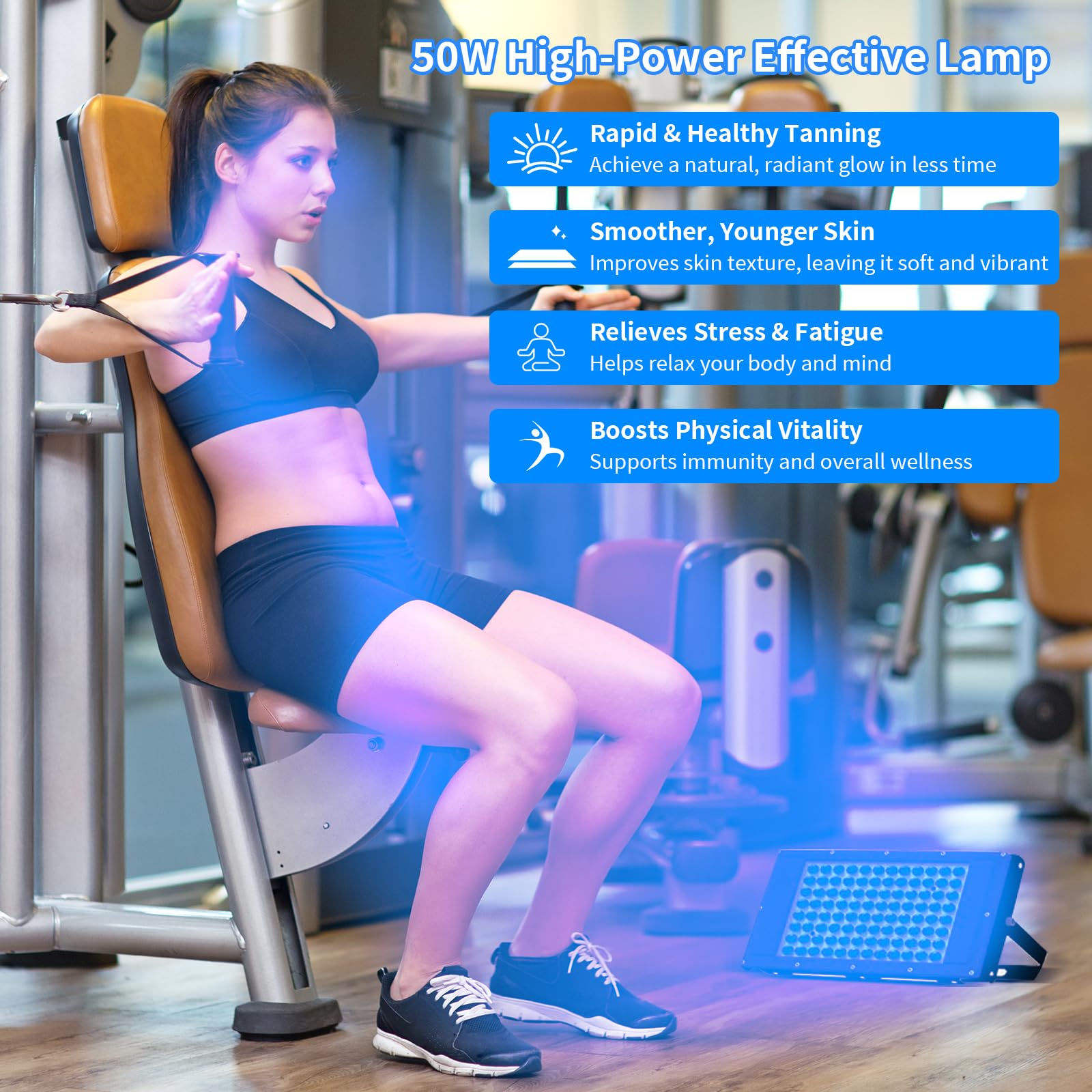 Tragbares Solarium für Zuhause – Bräunungslampe für Gesicht und Körper mit Timer, 31×31 cm