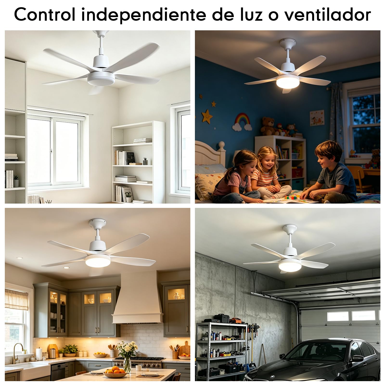 Ventilador Techo con Luz LED 76cm, Aspas Delgadas Silenciosas, Motor DC, 4 Velocidades Mando Distancia, Luz 3CCT 18W, Fácil Instalación, para Dormitorios Pequeños 7-14m², Blanco Mate