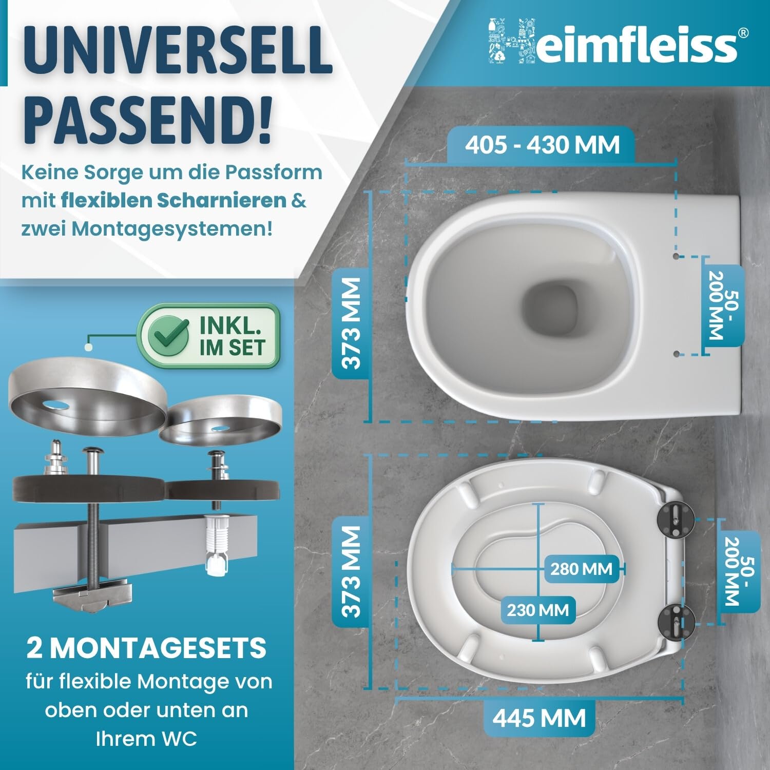 Heimfleiss® Toilettendeckel mit Kindersitz inkl. KINDERSICHERUNG | Antibakterieller Duroplast Klodeckel mit Kindereinsatz | Familien Toilettensitz mit Absenkautomatik | Kinder Klobrille mit Kindersitz
