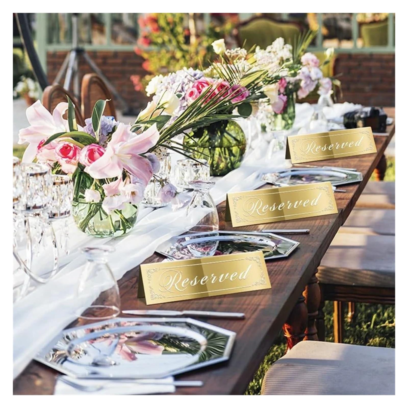 12 letreros de mesa reservada dorados for bodas, acrílicos de doble cara for reservar mesas.