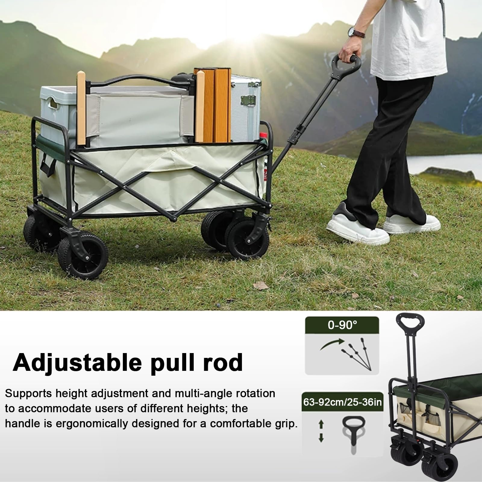 Carrello del venditore all'aperto per il mercato degli agricoltori, pieghevole con baldacchino, ruote e asta di trazione per cibo da strada ed eventi