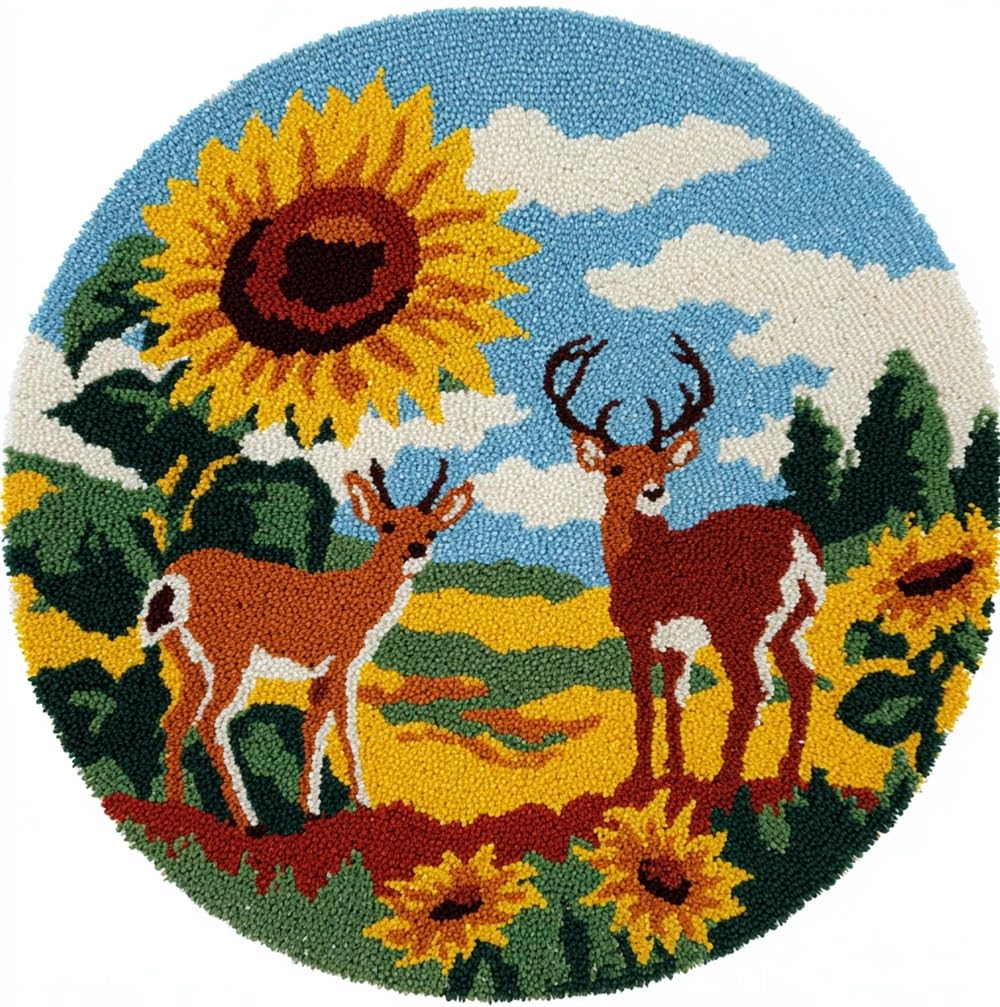kitphoenix Circular Rug Rraft Kit Sunflower and Deer