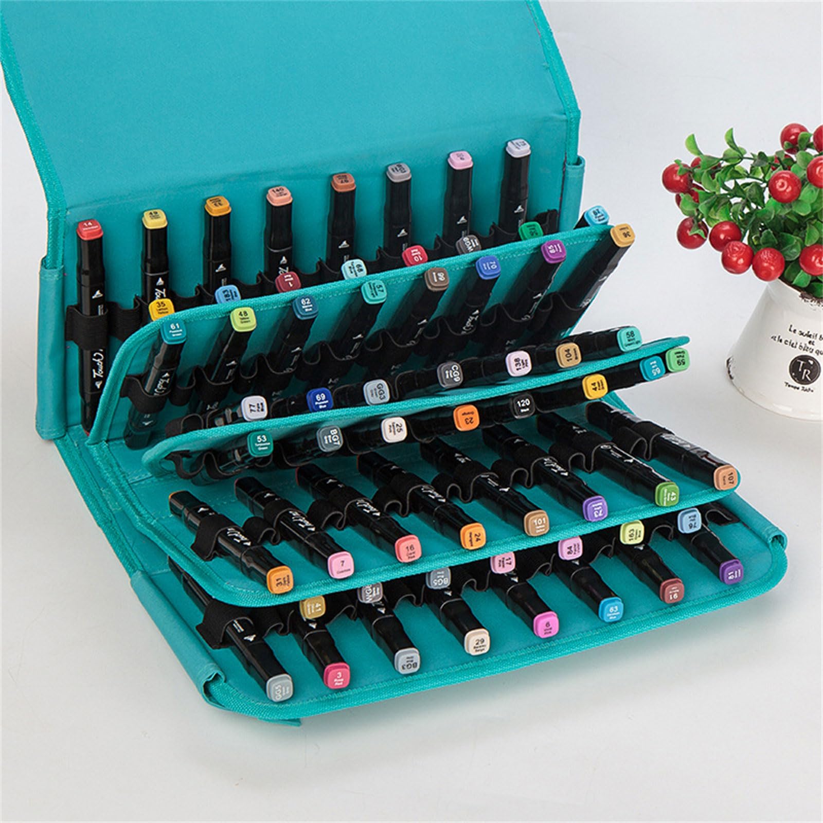 Marker Organizer Etui für 120 Marker Marker Aufbewahrungstasche Kunst Stift Tragetasche mit Schulter und Griff Gurt Stifteetui