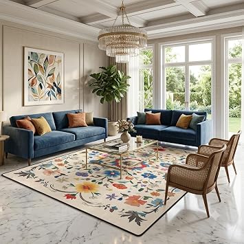 keepcute Bohemia Area Rug 5x7 ft Non-Slip Multi Floral Carpets Bohemia Floor Carpet Printed Rug Decor for Living Room Bedroom Living Room Study Carpet