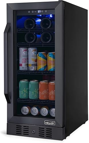 NewAir Refrigerador de bebidas y vino de zona única de 15 pulgadas, refrigerador de bebidas y vino para 33 botellas/80 latas, mini refrigerador