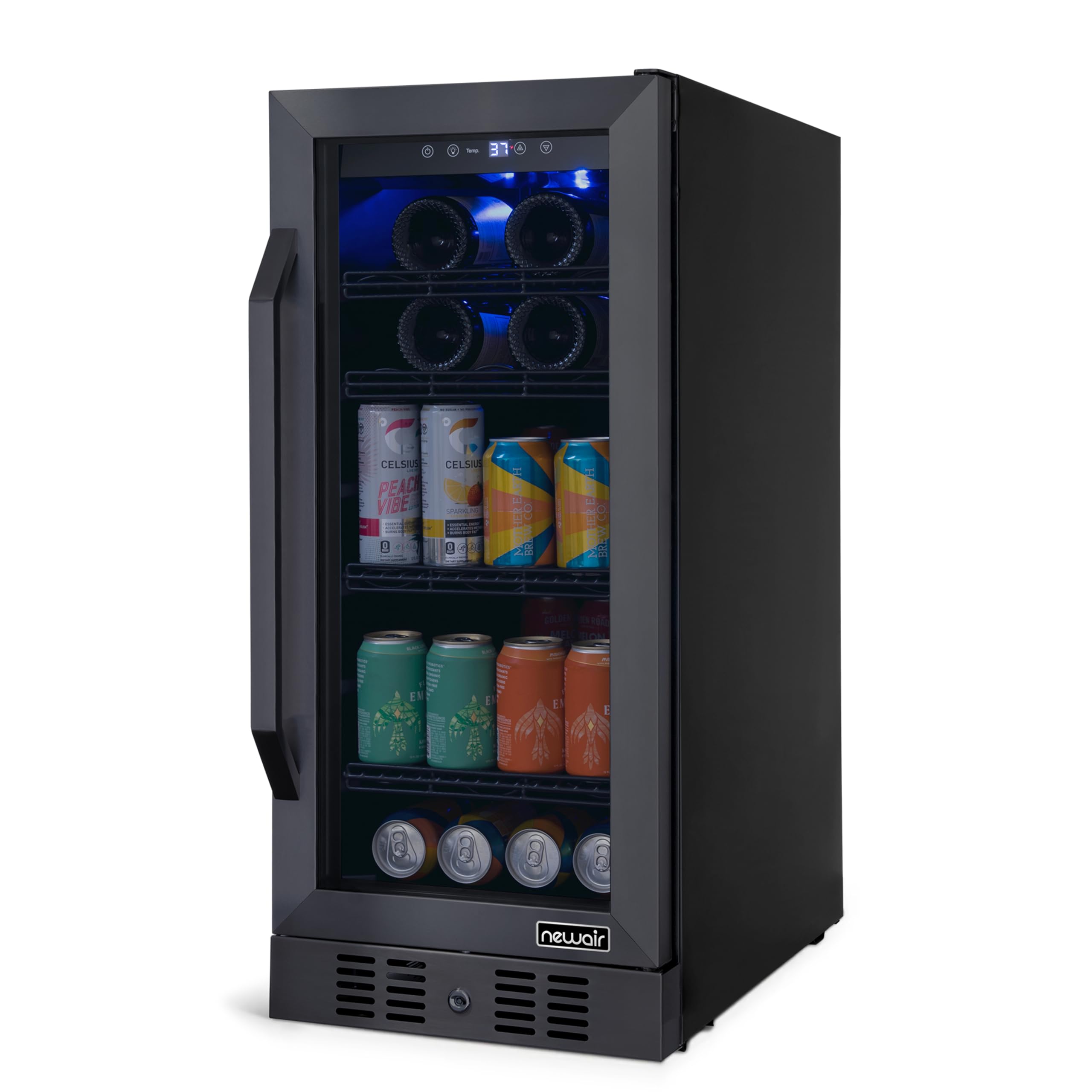 NewAir 15" Single Zone Beverage & Wine Fridge | Beverage & Wine Refrigerator for 33 Bottles / 80 Cans | Freestanding or Built-In Under Counter Mini Fridge for Beer, Wine & Soda | Black Stainless Steel | Fridge.com