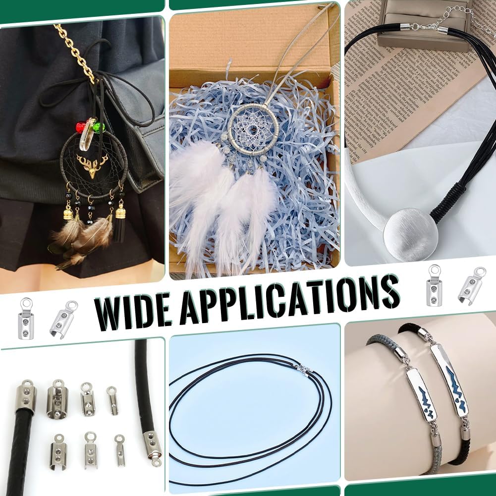 UNICRAFTALE 300Pcs 304 Stainless Steel Folding Crimp Ends Fold Over Cord Ends Terminators Clamp End Tips Leather Ribbon Ending Clasp Tips Metal Jewelry Connector for Bracelets - Image 5