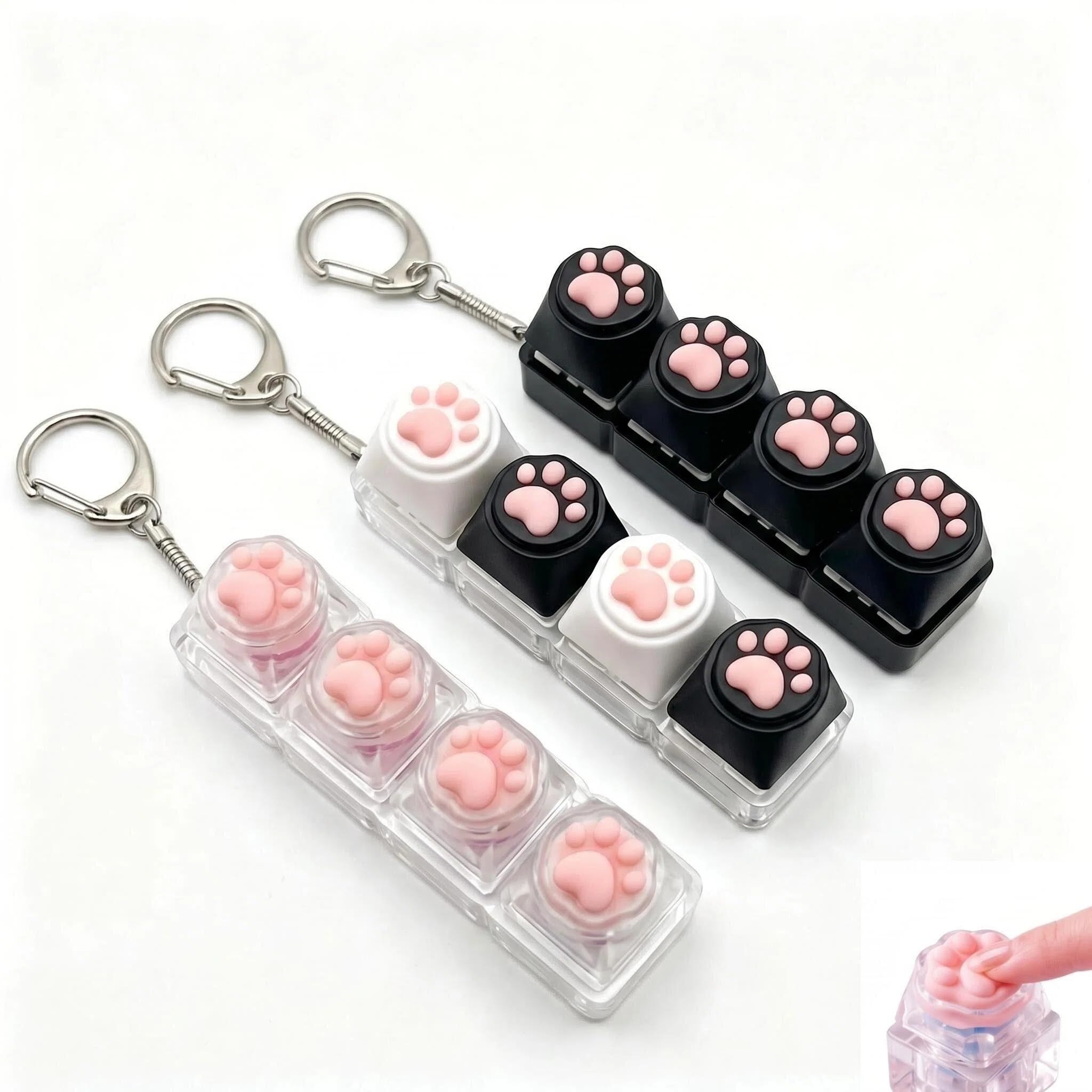 3Pcs Cat Paw Finger Keyboard Fidget Toy Cute Cat Paw Keychain Clicker Funny Fidget Keyboard with 4 Button Funny Stress Relief Toy for Adults Portable Fidget Clicker for Travel Office Home — image 1