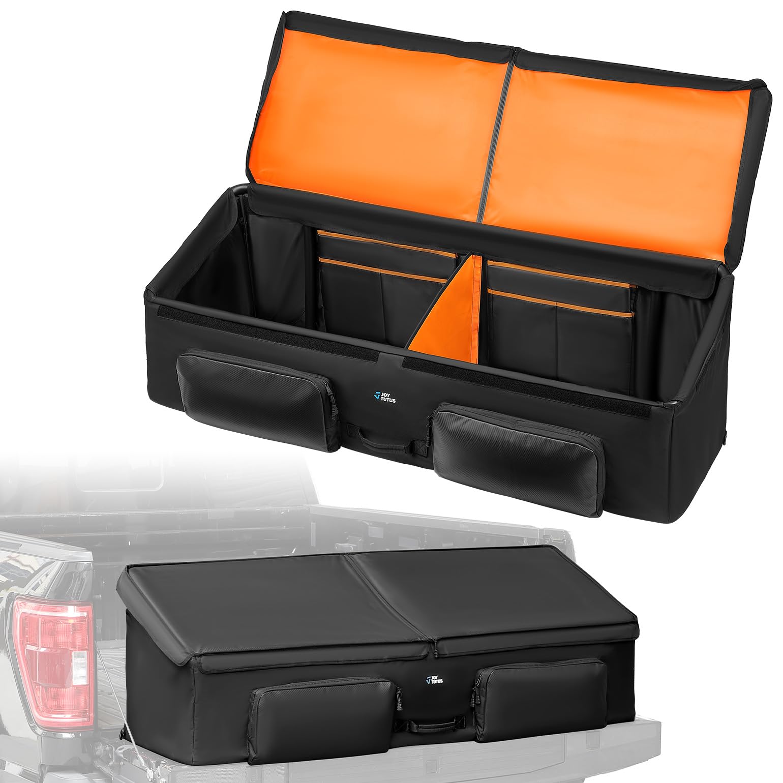 JOYTUTUS - Organizador de caja de carga para caja de camioneta de tamaño completo, impermeable, organizador de almacenamiento para caja de carga de camioneta, accesorios para comestibles, golf, fácil de deslizar hacia adentro y hacia afuera, fácil acceso