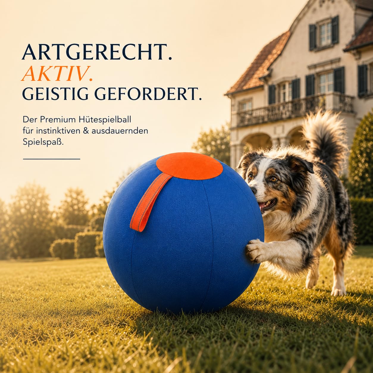 Herding Ball für Hunde Bissfest - Hütespielball Hundespielzeug Groß für Hütehunde, Schäferhunde & Aussies - Robuster Hundeball mit Stoffbezug & Tragegriff, Geeignet für Garten & Pool (C,55 cm)