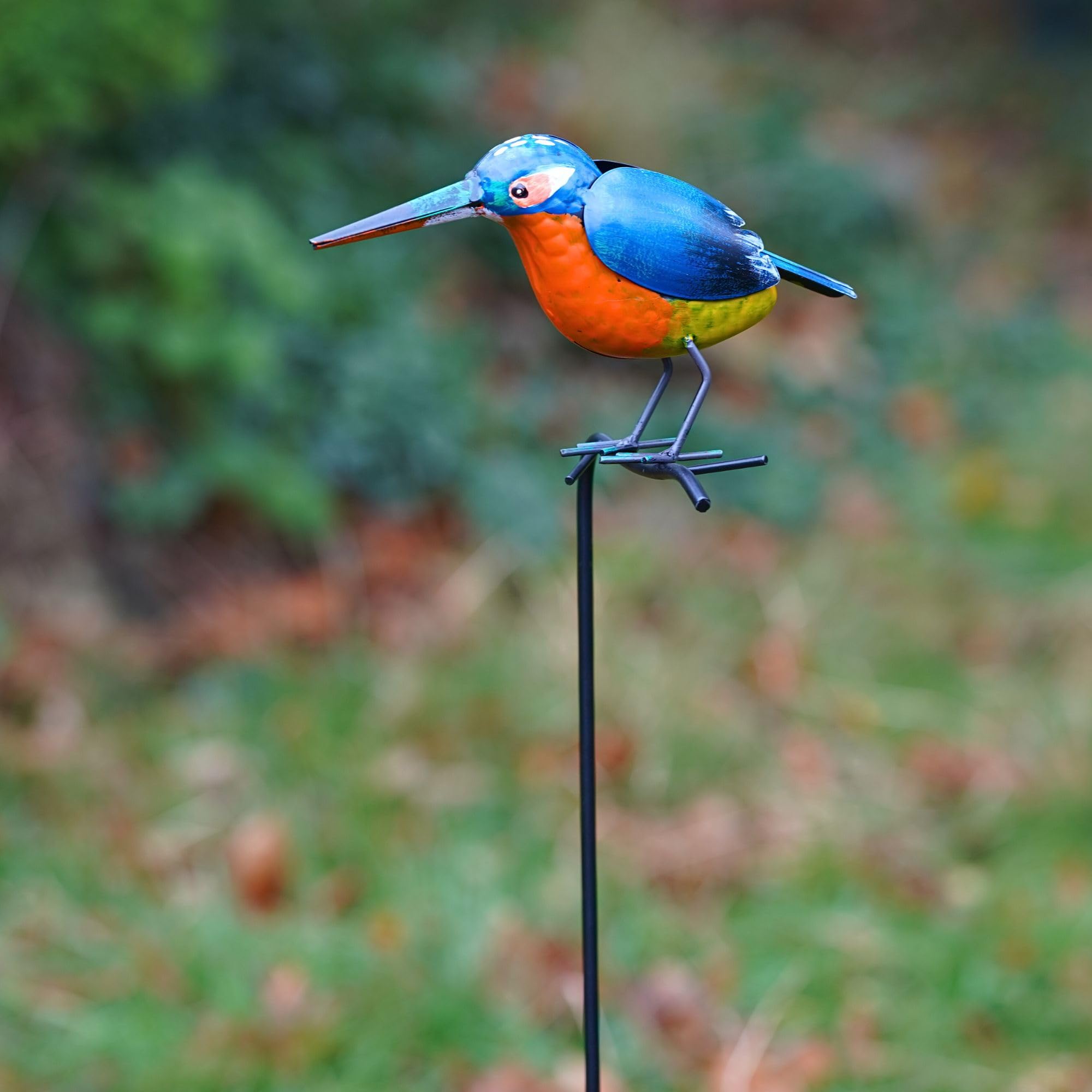 Burgess Home & Garden Blue Kingfisher On Stick Metal Garden Ornament Stake Robin Birds Statue Tin Decoration | British Bird Watcher Gardening Large Gift