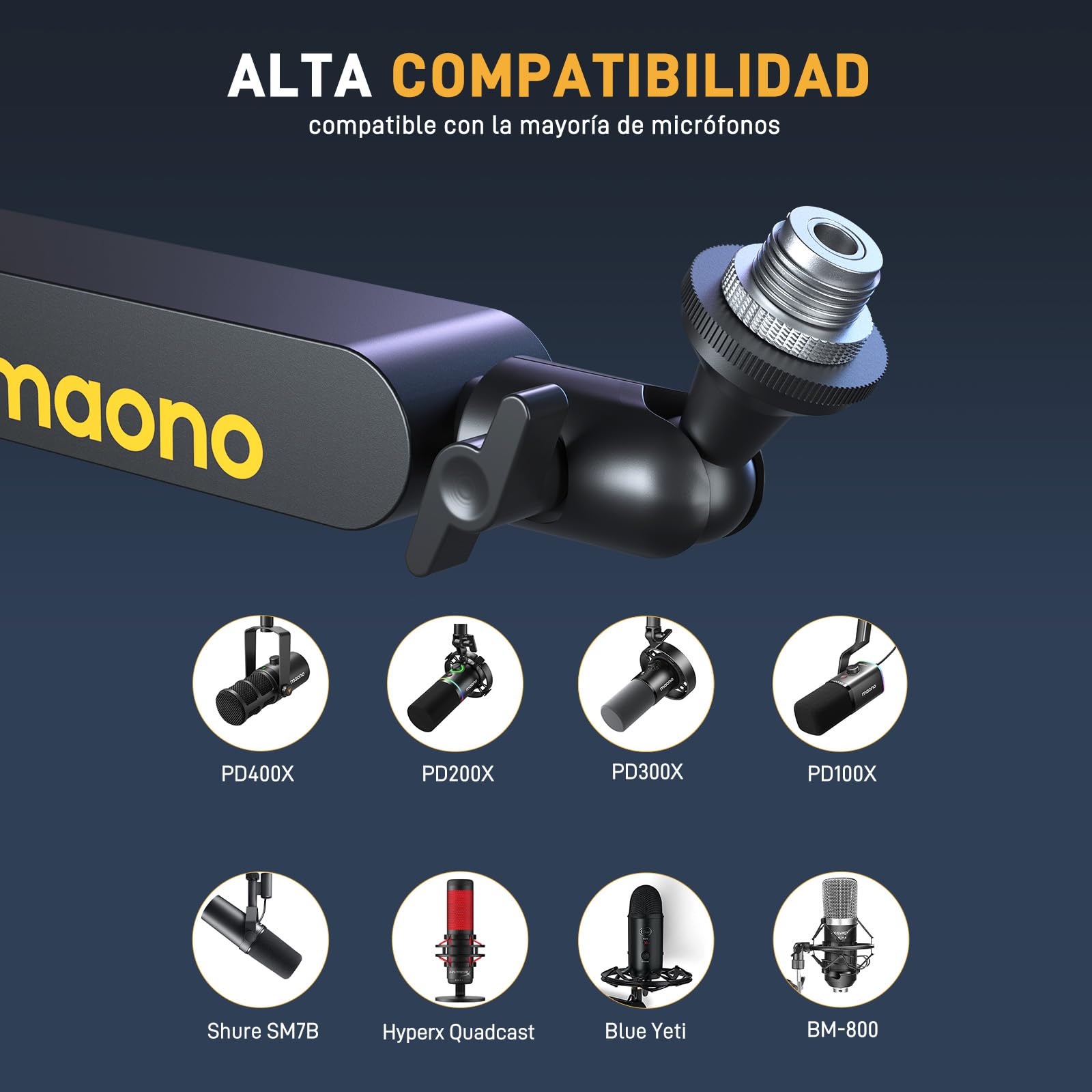 MAONO Brazo Micrófono BA92 Negro - Brazo plano con canal para cables, abrazadera de mesa, totalmente ajustable. Ideal para podcast, streaming y oficina en casa