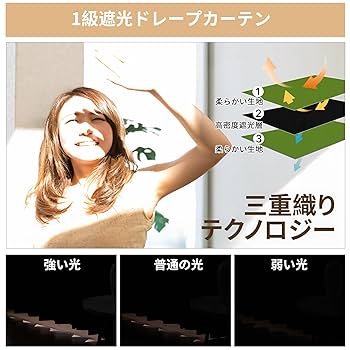 Amazon｜Deconovo カーテン 1級遮光 2枚組 幅180×丈200cm 厚手