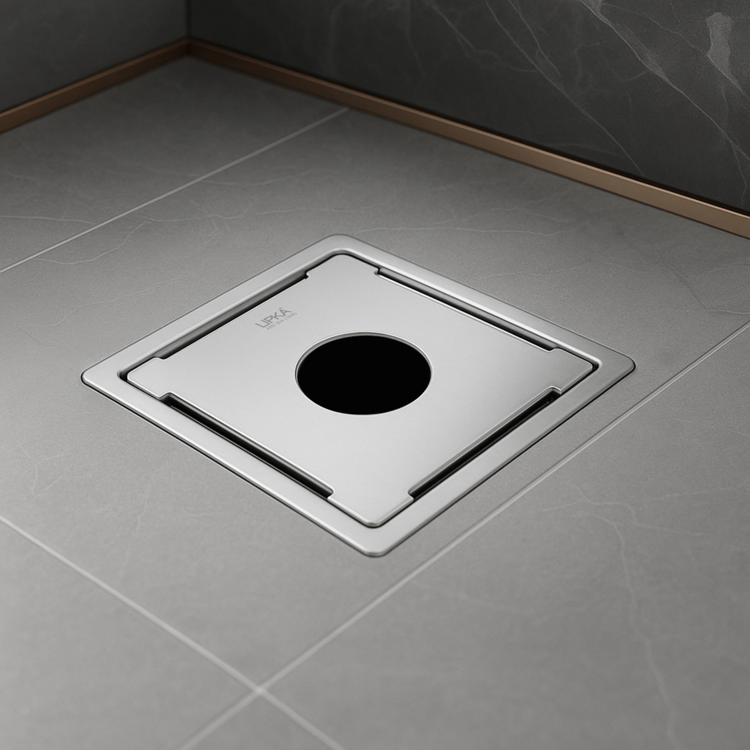 LIPKA Beta Deluxe Square Flat Cut Floor Drain|Premium Stainless Steel |6 x 6 Inches|with Hole|