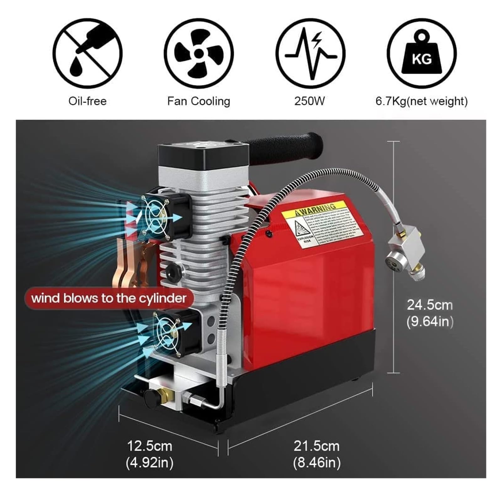 Kompresor Powietrza Przenośna sprężarka powietrza PCP, 4500 psi/30 MPa, bezolejowa, 12 V DC z adapterem