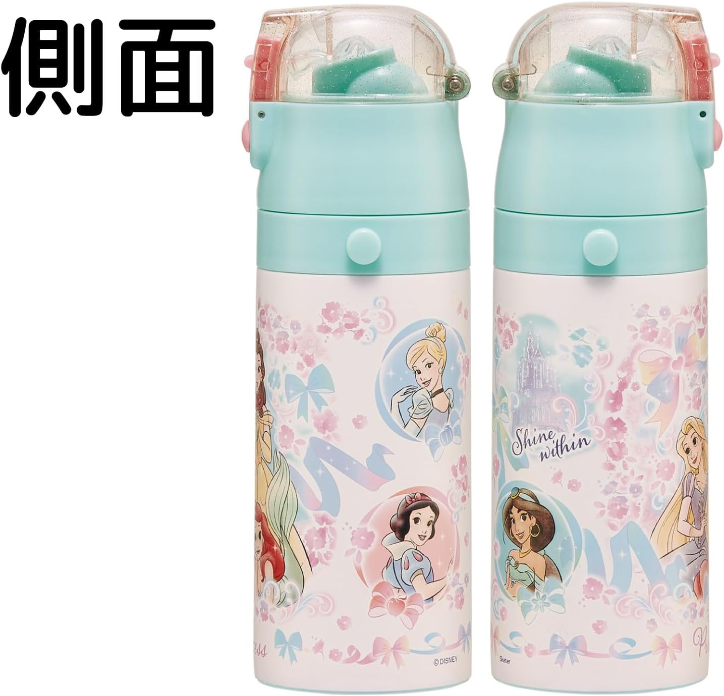 Skater SKCP3-A Children's Stainless Steel Water Bottle, 2-Way Drinking Straw, 13.5 fl oz (400 ml), Cup Drinking, 11.8 fl oz (350 ml), Children's Friendly, Lightweight Type, Disney Princess, 25 Girls,