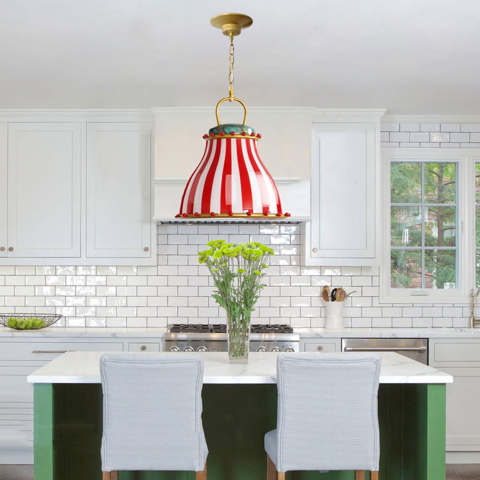 Amerikanischer Kronleuchter Vintage Rot Und Weiß Gestreift Design Glas Lampenschirm Pendelleuchte Heimdekoration Zirkus Design Hängende Deckenleuchte