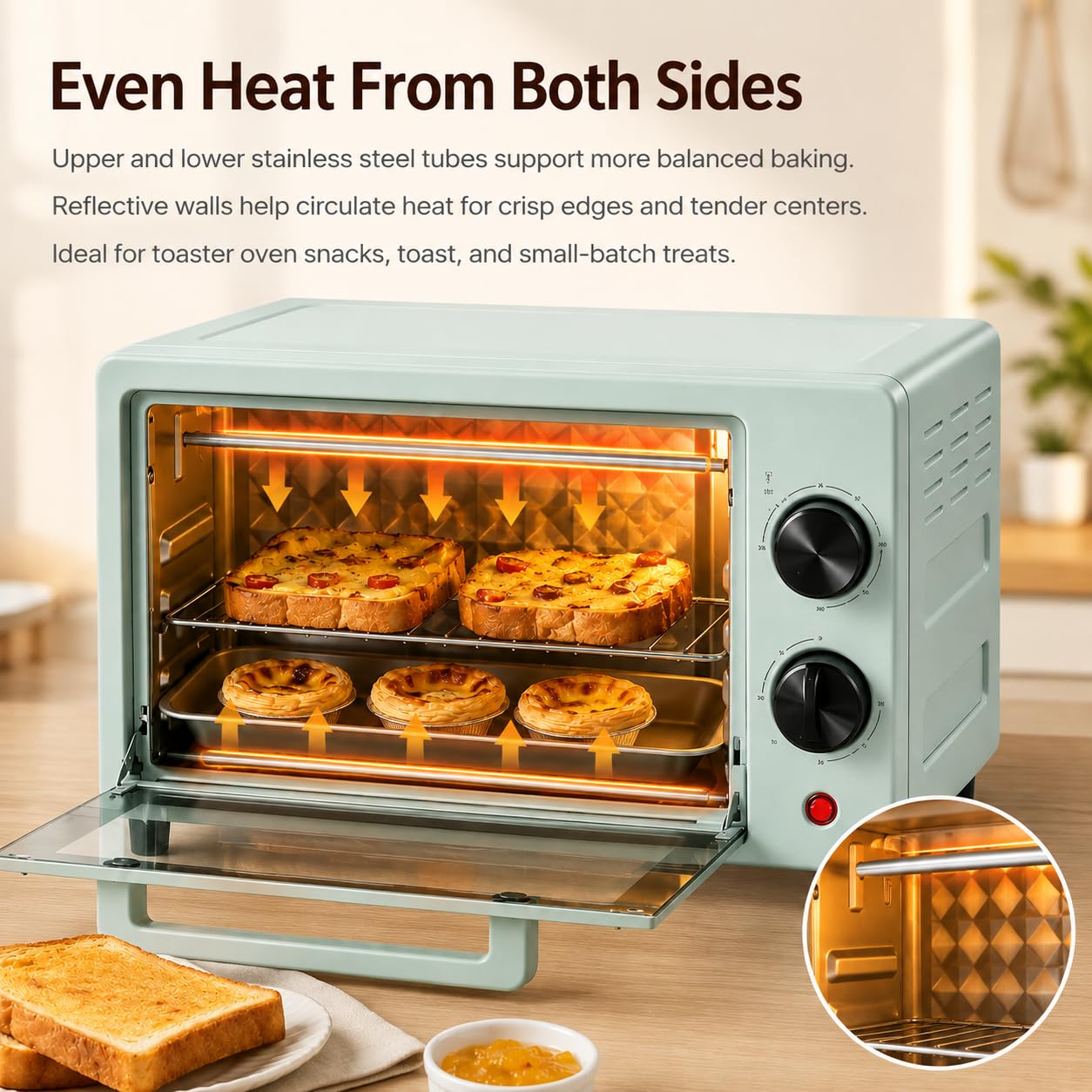 Horno eléctrico encimera, 12 L, 600 W, temporizador 60 minutos
