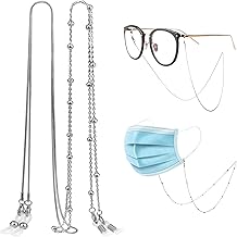 Zingso Metal Eyeglass Chain Neck Cord, 2 Pcs Anti-Slip Silicone Ends Spectacle Chain Sunglass Neck Strap Holder Glasses Lanyard Retainer for Women Men (Silver Golden)