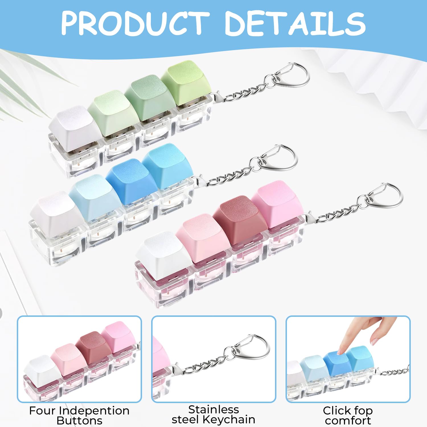 3PCS Keyboard Fidget Keyring, Clicky Keyboard Fidget Toy - Image 4