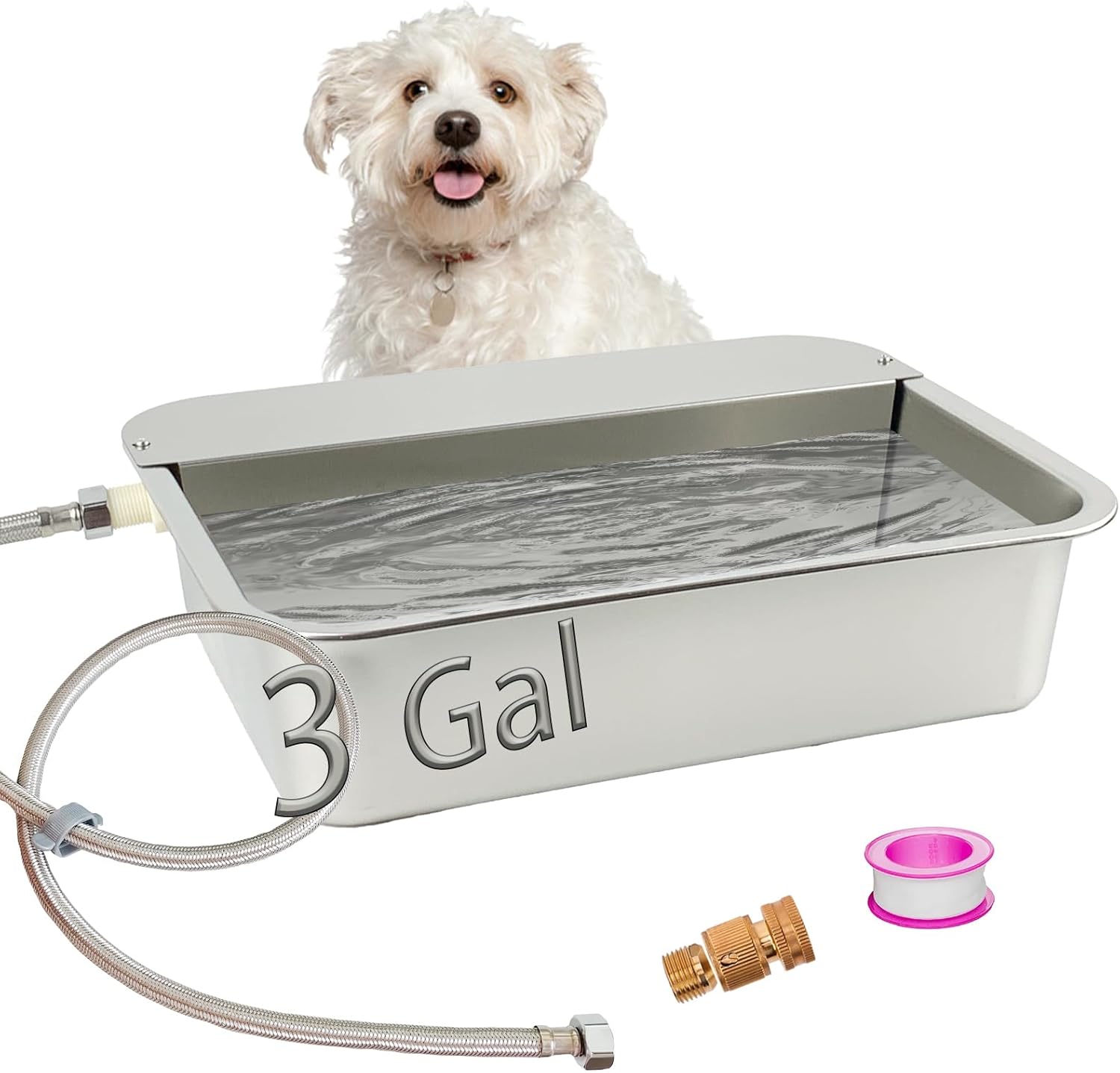 3 Gallon Automatic Dog Water Dispenser 304 Stainless Steel, Large Self-Filling Pet Water Bowl with Float Valve, Auto Animal Waterer for Dogs, Livestock, Horse, Goat, Pig