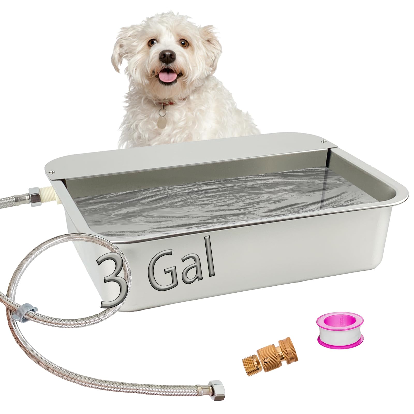 3 Gallon Automatic Dog Water Dispenser 304 Stainless Steel, Large Self-Filling Pet Water Bowl with Float Valve, Auto Animal Waterer for Dogs,