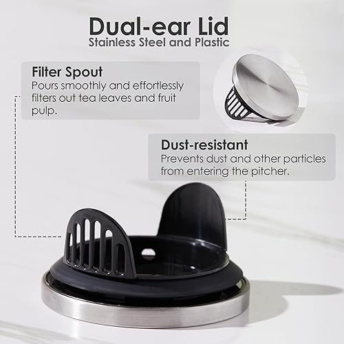 Miniatura 4 de Delove Jarra de vidrio con tapa y carcasa inastillable, jarra de vidrio de borosilicato resistente al calor, 2 cuartos (68 ozmedio galón) con mango