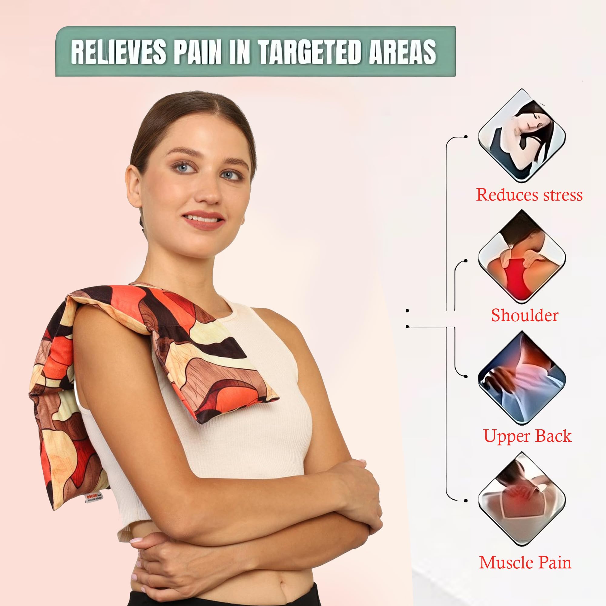 Gordon Long Heating Pad for Neck & Shoulders | 24 x 5.1 Inch Microwavable Moist Heat Pack with Straps | Washable Cover | Weighted Reusable Hot Compress Neck Wrap for Comfort | Raha 1