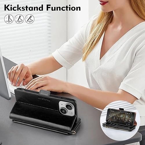 Miniatura 5 de Antsturdy Funda tipo cartera compatible con iPhone 15 Plus, bloqueo RFID, funda de piel sintética para teléfono para mujeres y hombres, con