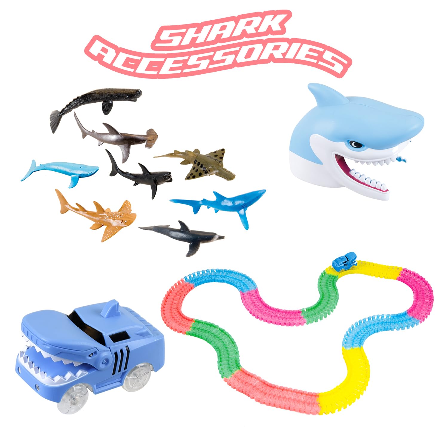 Mindscope Twister Tracks Shark Series 11 Feet of Neon Glow in The Dark Track Set with Shark Accessories