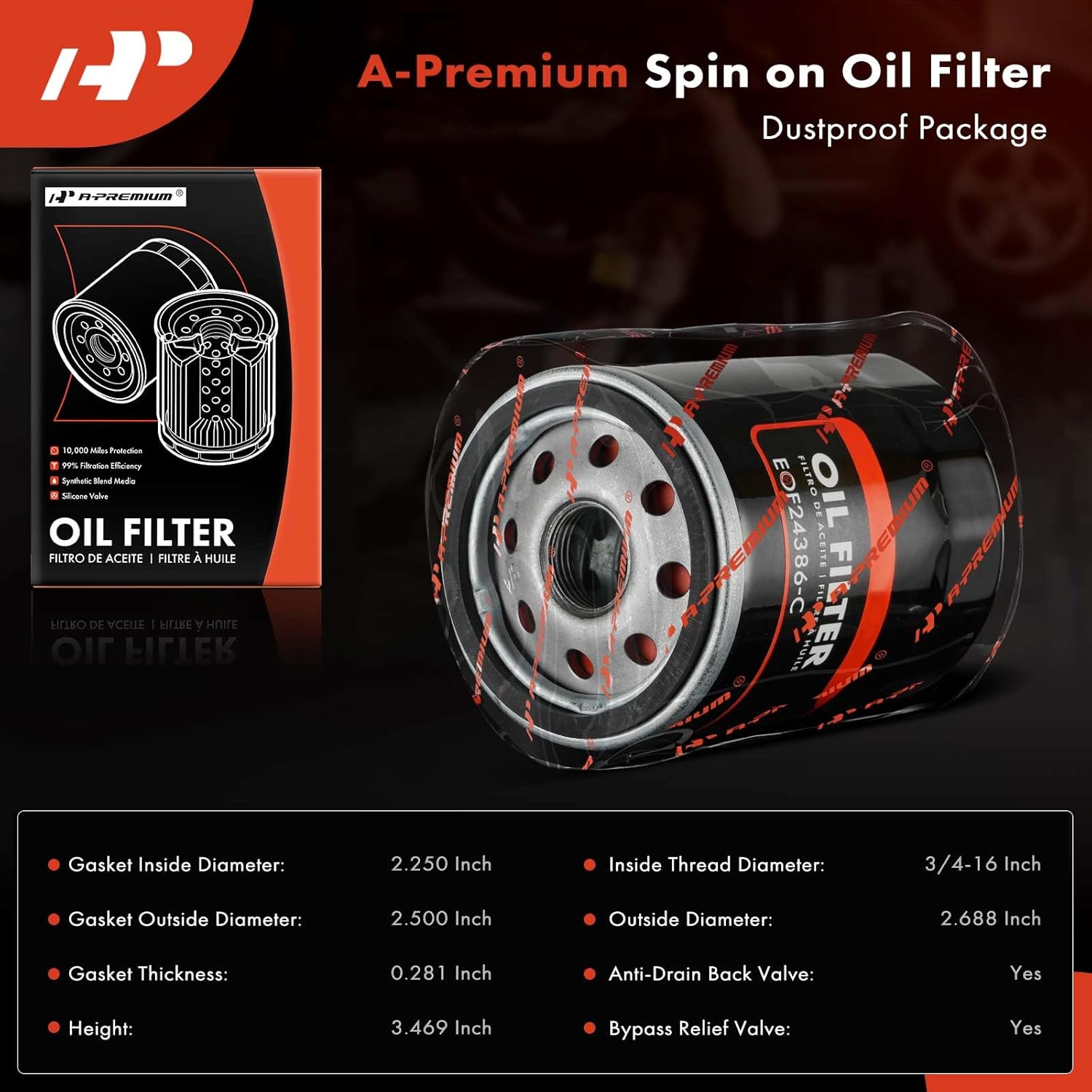 A-Premium 4-PC 10K Miles Protection Spin On Oil Filter Compatible with for Toyota Camry, RAV4, Corolla, Highlander & Nissan Sentra & Chevy & Lexus & Infiniti & Suzuki & for Scion & Daihatsu & Geo