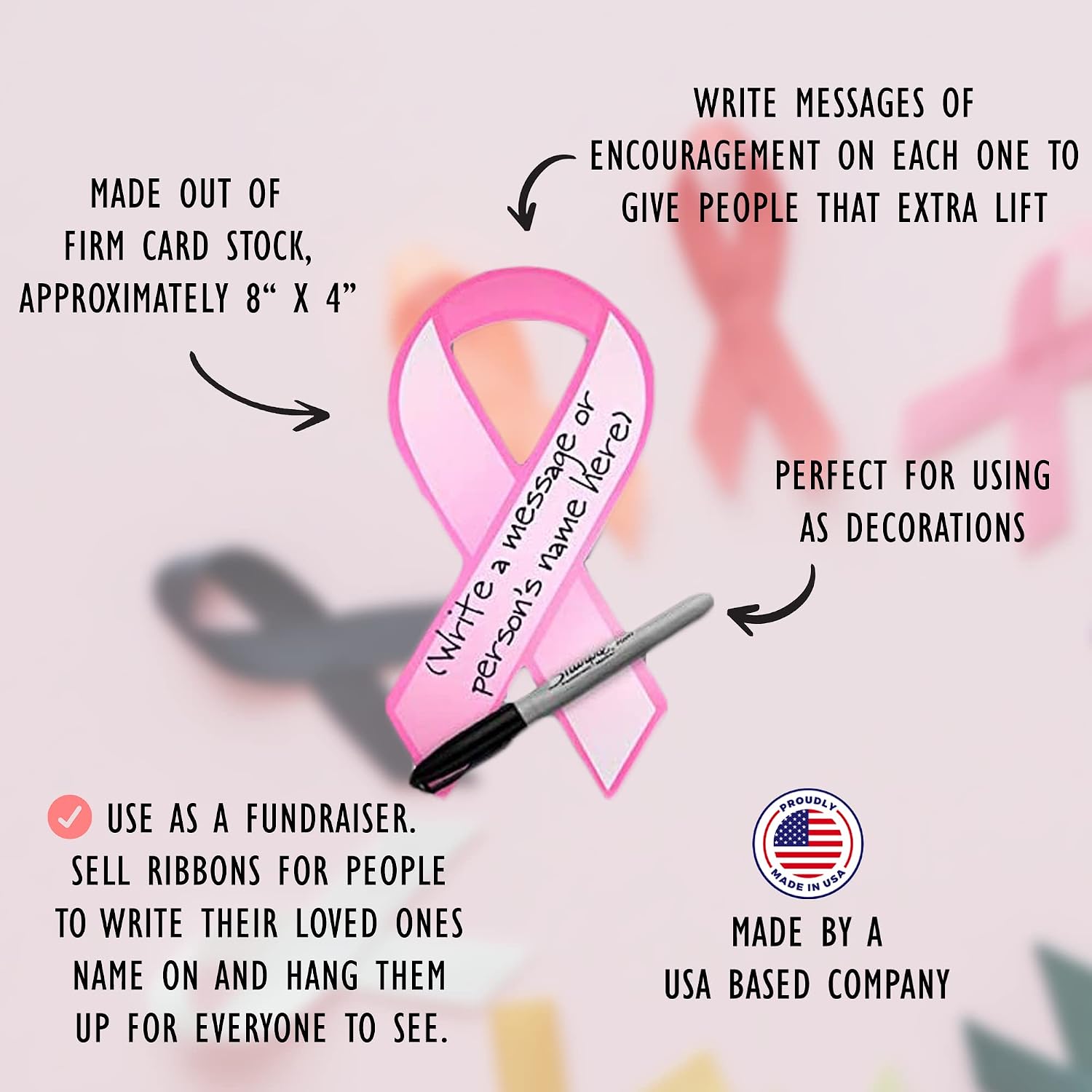 Breast Cancer Awareness Pink Ribbon Stickers and Large Pink Donation Paper Ribbons - Support and Care for Women - Perfect for Decorations, Awareness Events, Support Groups, and Fundraisers