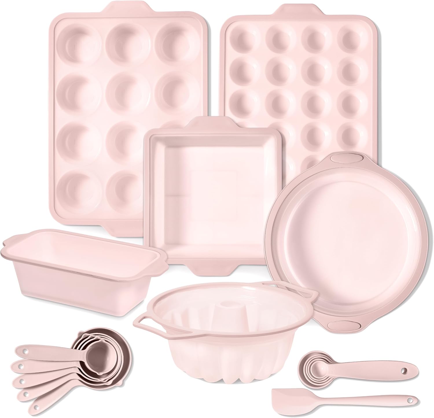COOK WITH COLOR 17 Pc. Silicone Baking Pan Set - Non-Stick & Easy Clean Silicone Muffin Pans for Baking with Sturdy Metal Frame for Stability, Flexible Cake Molds, Includes Measuring Cups and Spoons
