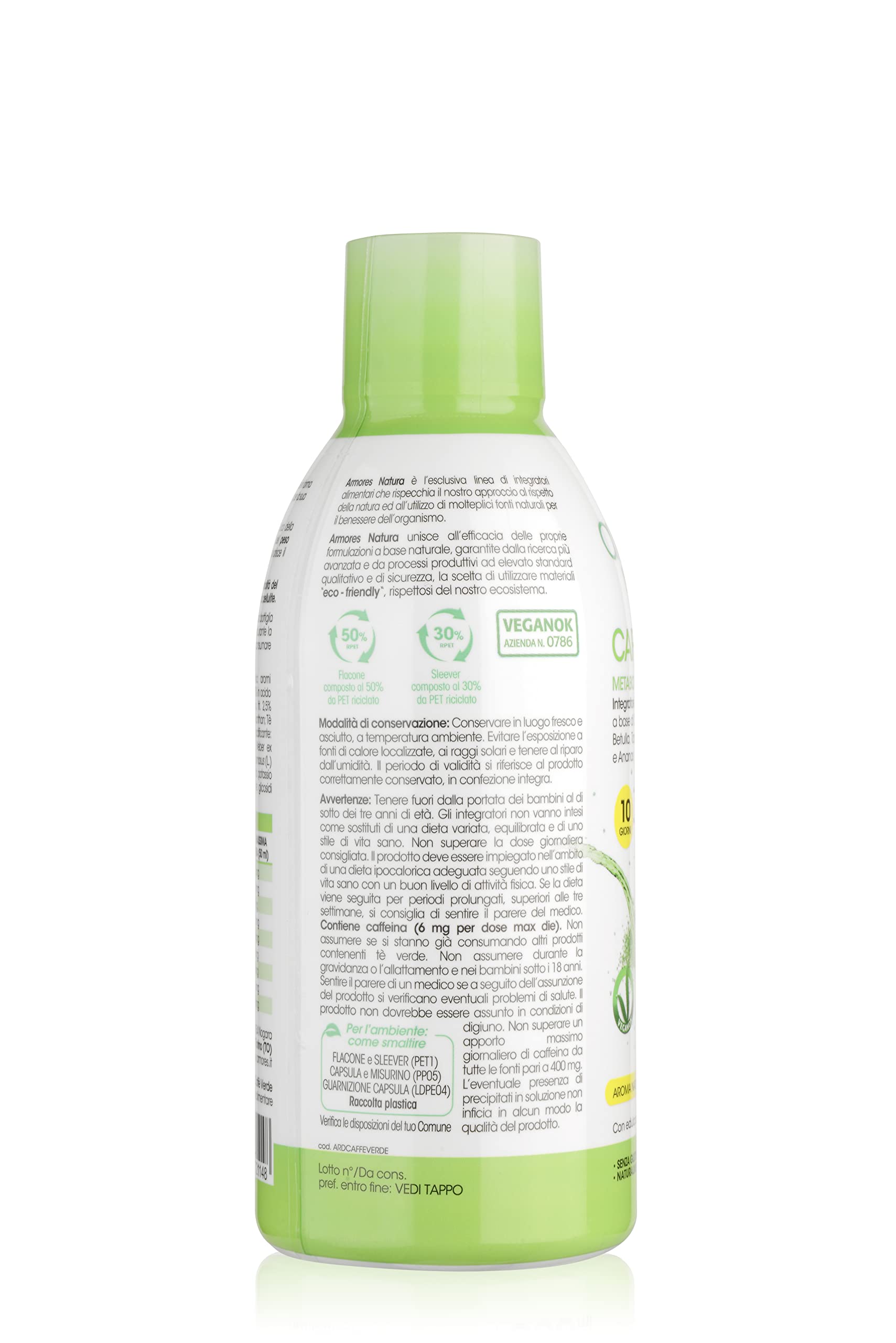 Armores Natura Integratore Alimentare, Caffè Verde, a Base di Caffè Verde, Betulla, Tarassaco e Ananas, con Tè Matcha, Vegano, Senza Glutine e Lattosia, Flacone 500ml