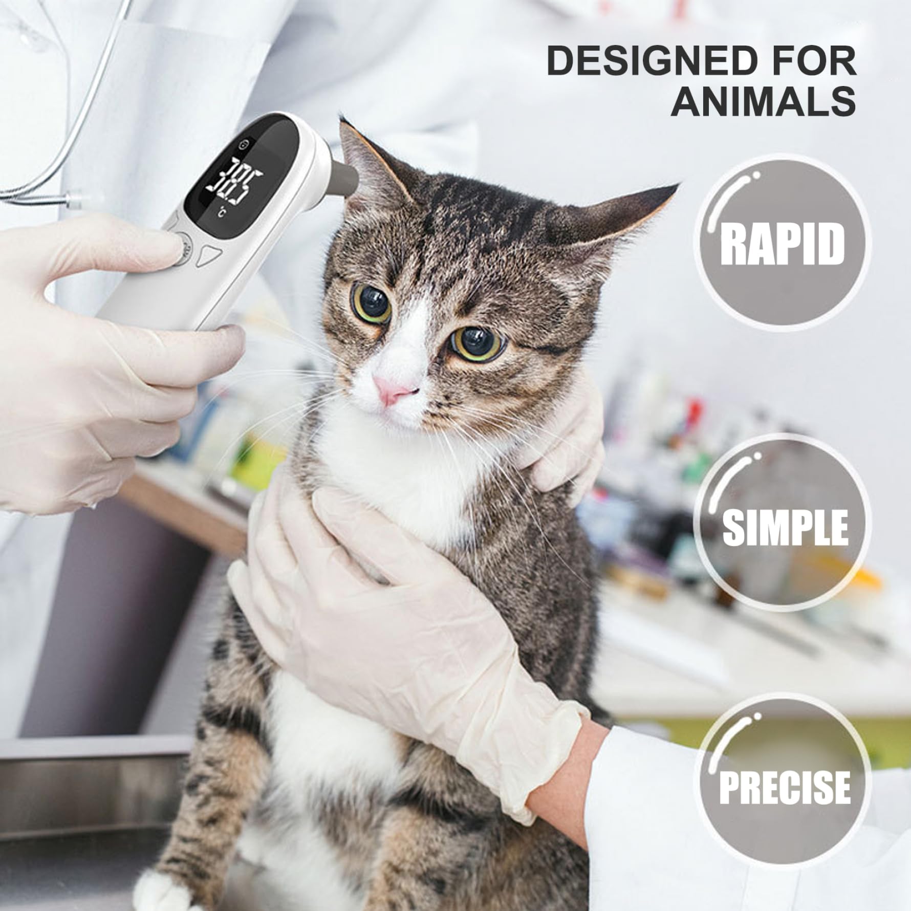 Thermomètre auriculaire, thermomètre auriculaire pour animal de compagnie, température précise de 32 à 42, 9 ℃, numérique rechargeable par USB 5x1, 5 pour chien, chat, cochon, chien
