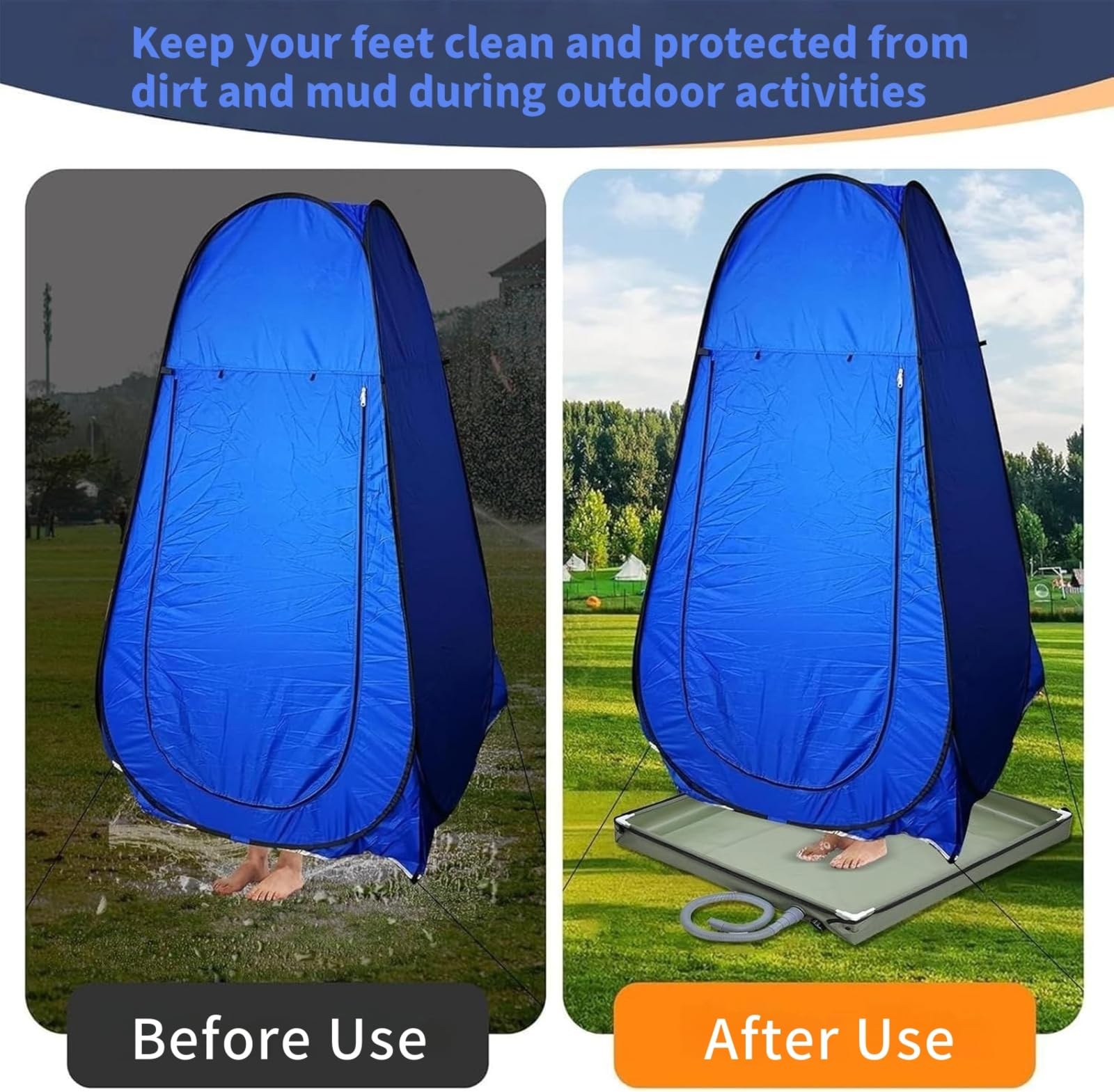 Base Doccia Pieghevole da Campeggio 80cm, Vassoio Portatile per Doccia Esterna con Tubo di Scarico Rapido | Base Bagno Pieghevole per Camper, Tenda, Piscina | Piatta Doccia per Esterno (nero)