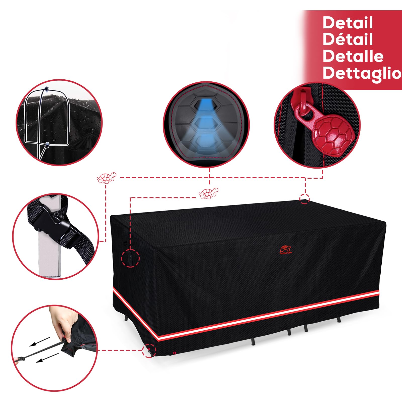 Turtle Life Housse de protection pour meubles de jardin - Rectangulaire - Imperméable - Coupe-vent - Oxford - Avec fentes d'aération - Noir - 230 x 165 x 85 cm