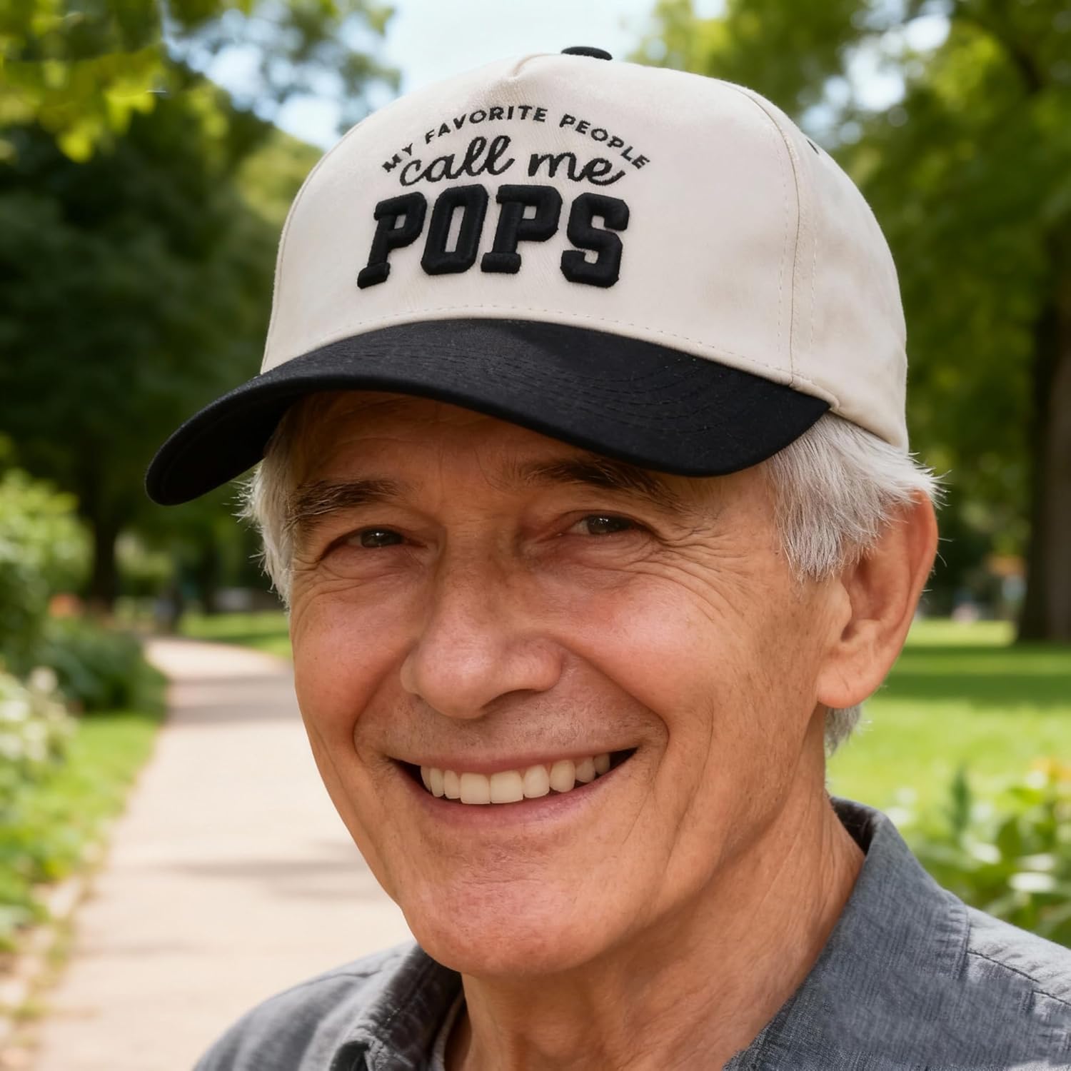 Grandpa Trucker Hat,World Best Pop Pop Hat for Men, Embroidered Adjustable Cotton Baseball Cap Beige - Image 5